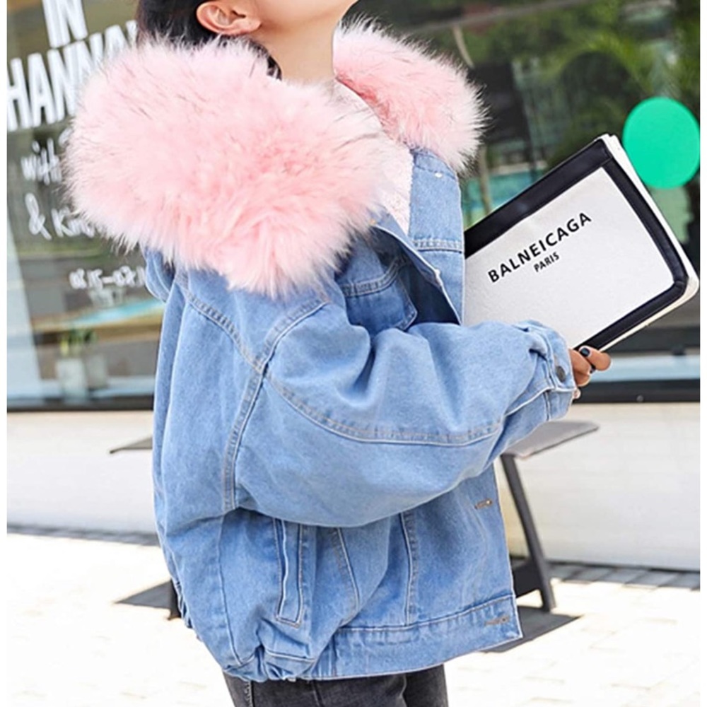 ✨MORE SIZES✨ Pink Faux Fur Trimmed Jean Jacket - Picture 2 of 14